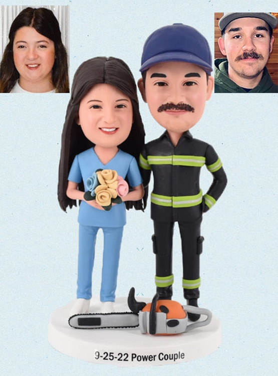 firefighter and nurse custom bobblehead