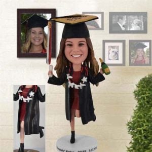 Female Graduates In Red Gown And White Streamers Custom Graduation Bob –  Figure Bobblehead