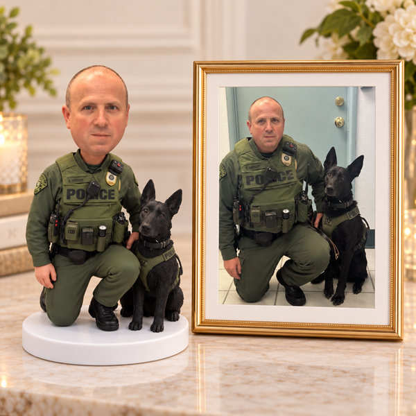custom policeman bobblehead with dog