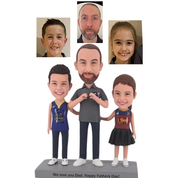 2. Bbobbler Custom Family Bobble Heads Dad Daughter Son