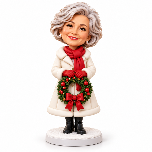 Christmas bobblehead hodling holiday wreath