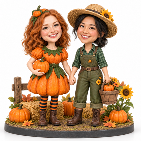 Custom Pumpkin Patch Couple Bobbleheads