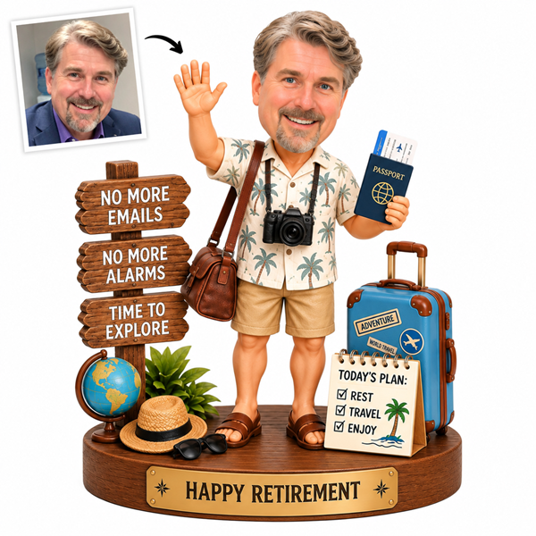 Retirement Bobble head custom retiring gift retired Travel figure