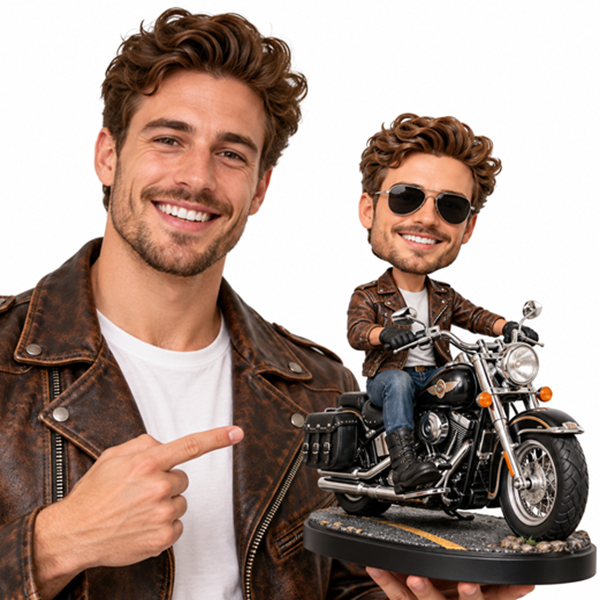 Custom Bobblehead Riding a Harley-Davidson motorcycle Biker
