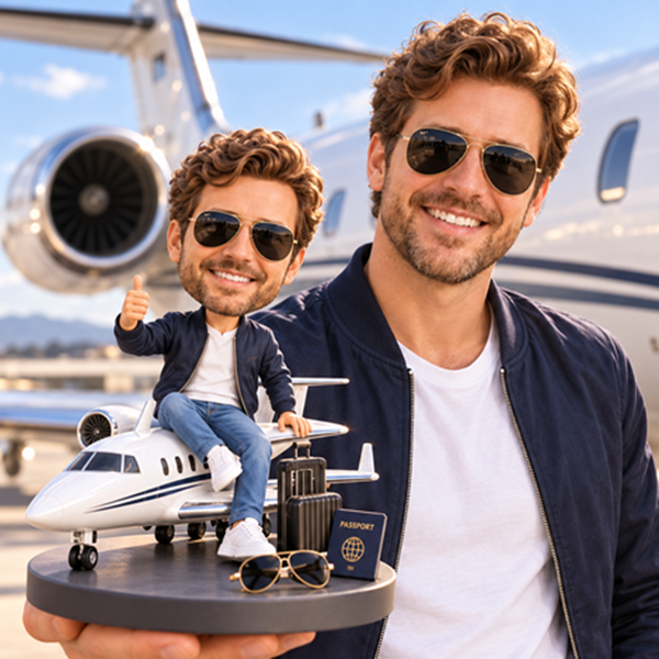 Custom Pilot Bobble head with Airplane