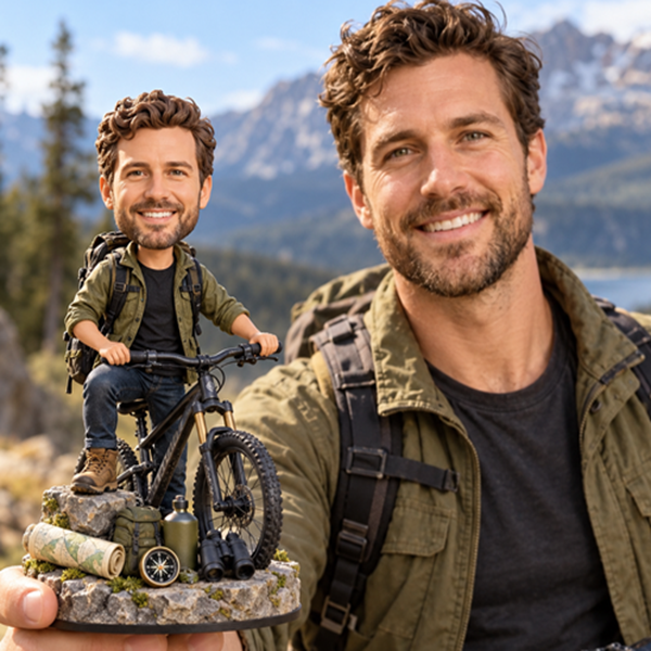 Custom bobblehead on bike