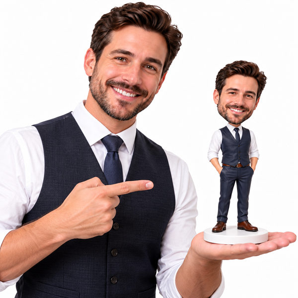 custom bobblehead guy in vest