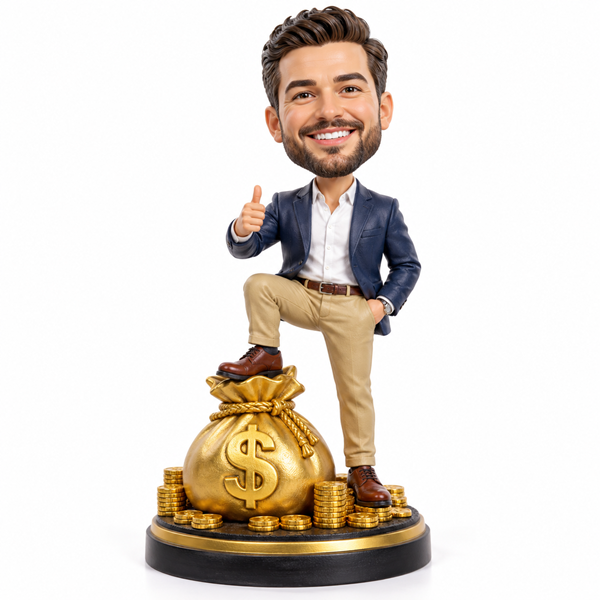 custom bobblehead on money bag